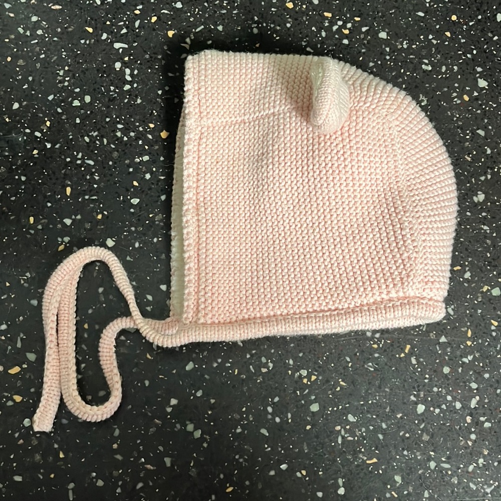 Hanna Andersson baby knit and Sherpa winter bear hat pink size Small